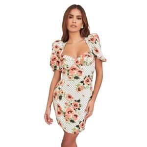 LAVISH ALICE Women’s Polkadot Floral Puff Sleeved Ruched Mini Dress